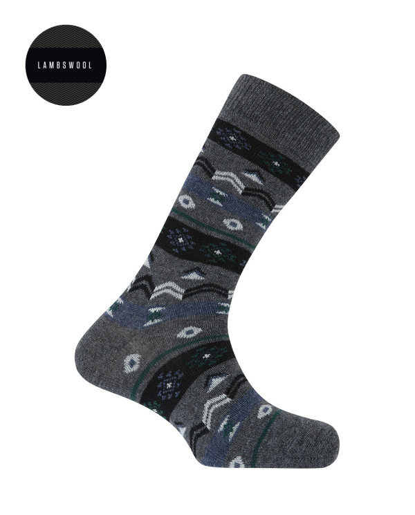 Chaussettes en laine d'agneau - bordure nordique Couleur Gris - 1