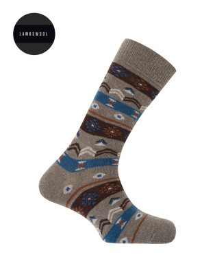 Lambswool socks - Nordic border Color Brown - 1
