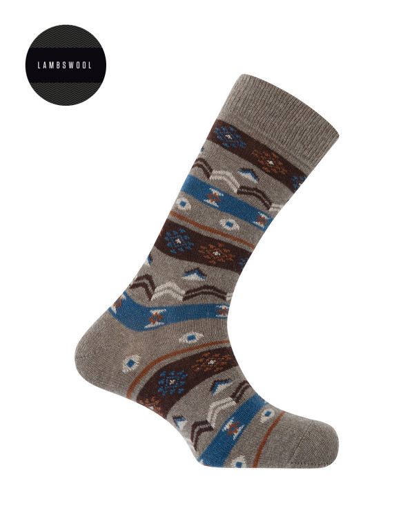 Lambswool socks - Nordic border Color Brown - 1