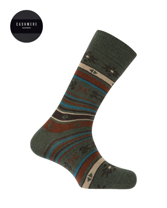 Cashmere/wool socks - Nordic border Color Green - 1