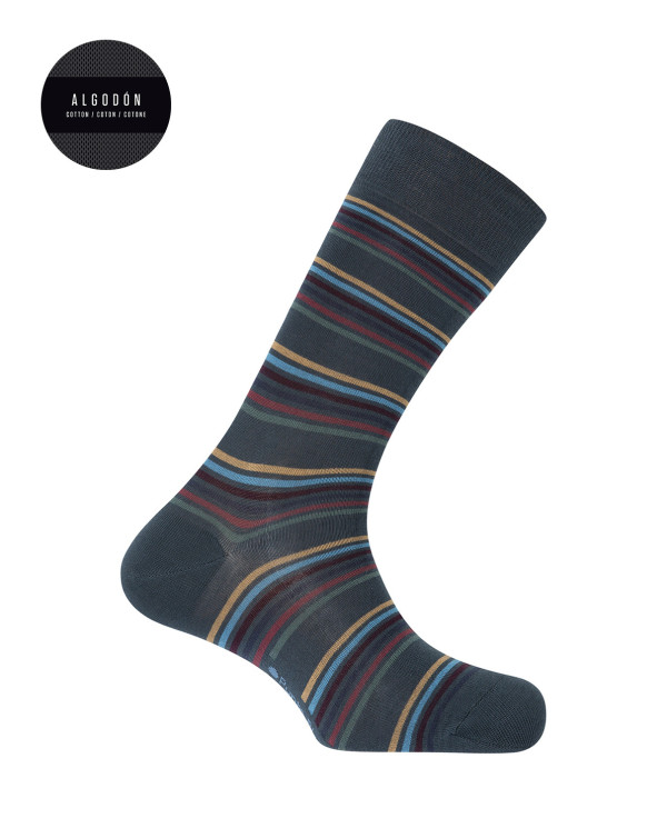 Cotton socks - stripes Color Jeans blue - 1