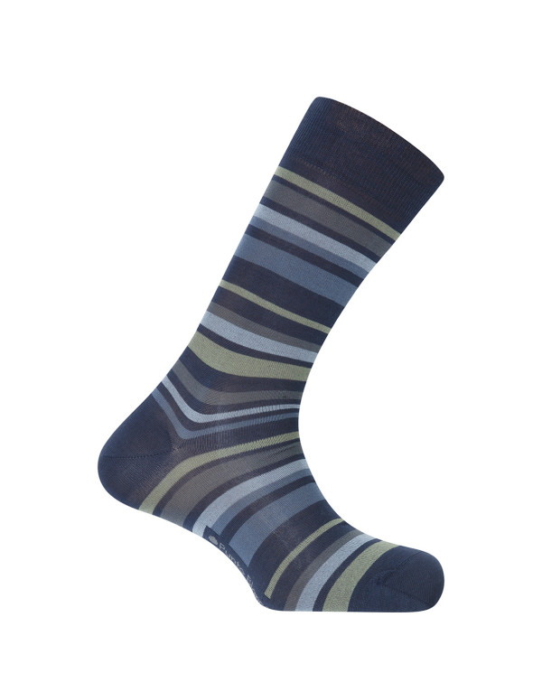 Mercerized cotton socks - stripes Color Navy - 1