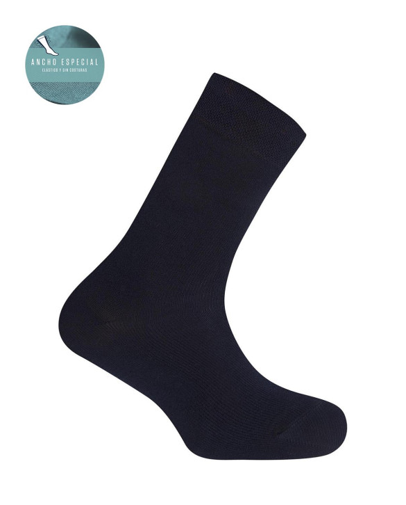 Plain Cotton Socks - Special Width Color Navy - 1